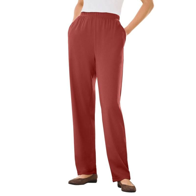 ウーマン ウィズイン レディース ボトムス カジュアルパンツ プラスサイズ プチ ニット Woman Within Plusize Petite 7Day Knit StraightLeg PullOn Pants Red Ochre レッド