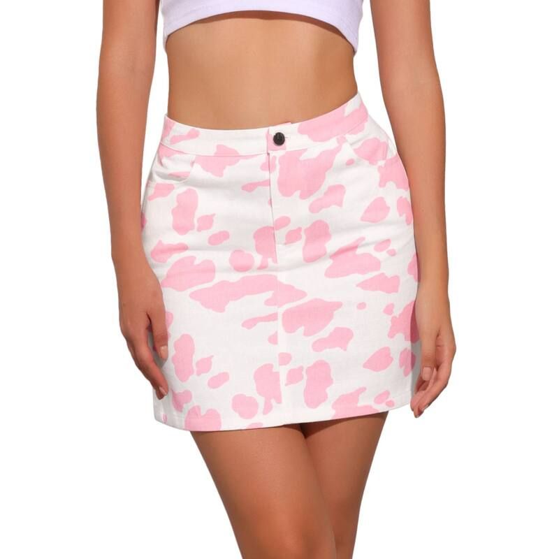 アレグラ ケー レディース ボトムスカート ハイウエスト プリント ミニ ALLEGRA K Womens Cow Print Casual Elastic Back High Waist Mini Short Skirt Pink ピンク