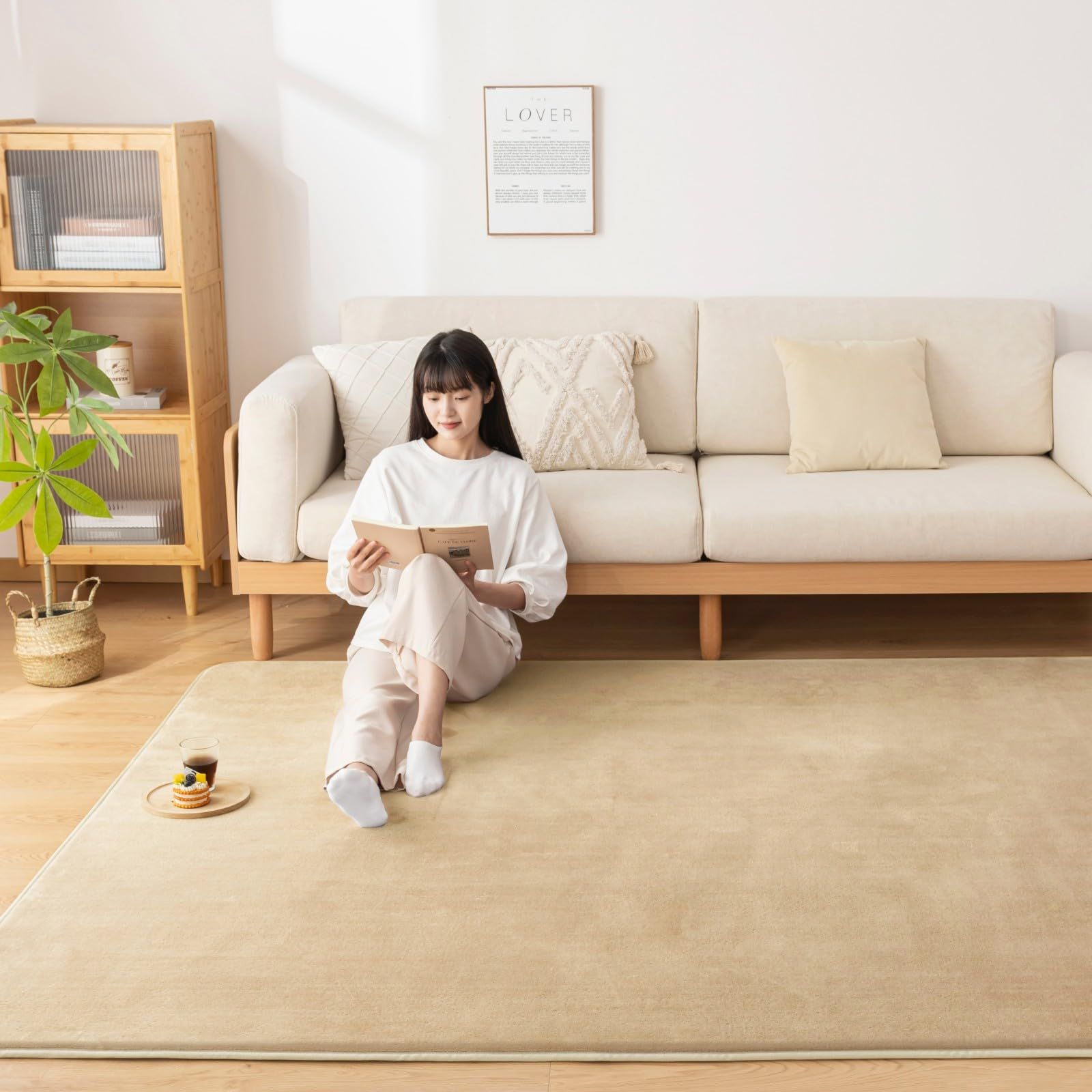 Softime カーペット ラグ 低反発 ラグマット 厚手 15mm 絨毯 防音 200×250cm 約3畳 滑り止め付 防ダニ 抗菌 防臭 地毯 オールシーズン快適 床暖房 ホットカーペット対応 じゅうたん リビングマット 無地・ベージュ★ b51b2318