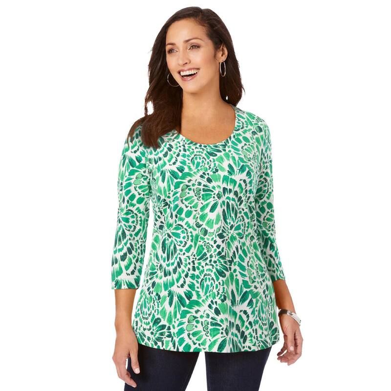 ジェシカロンドン レディース トップス Tシャツ プラスサイズ コットン Jessica London Womens Plusize Stretch Cotton Scoop Neck Tee Green Feather グリーン