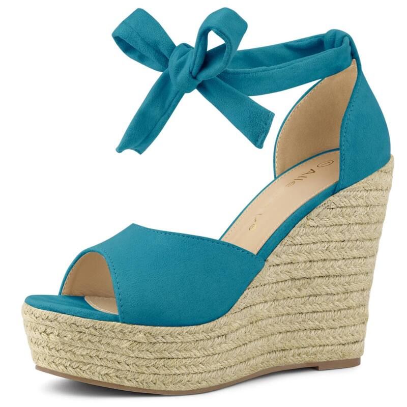 アレグラ ケー レディース シューズ サンダル アンクル ALLEGRA K Womens Espadrilles Tie Up Ankle Strap Wedgesandals Teal ティール 15,155円
