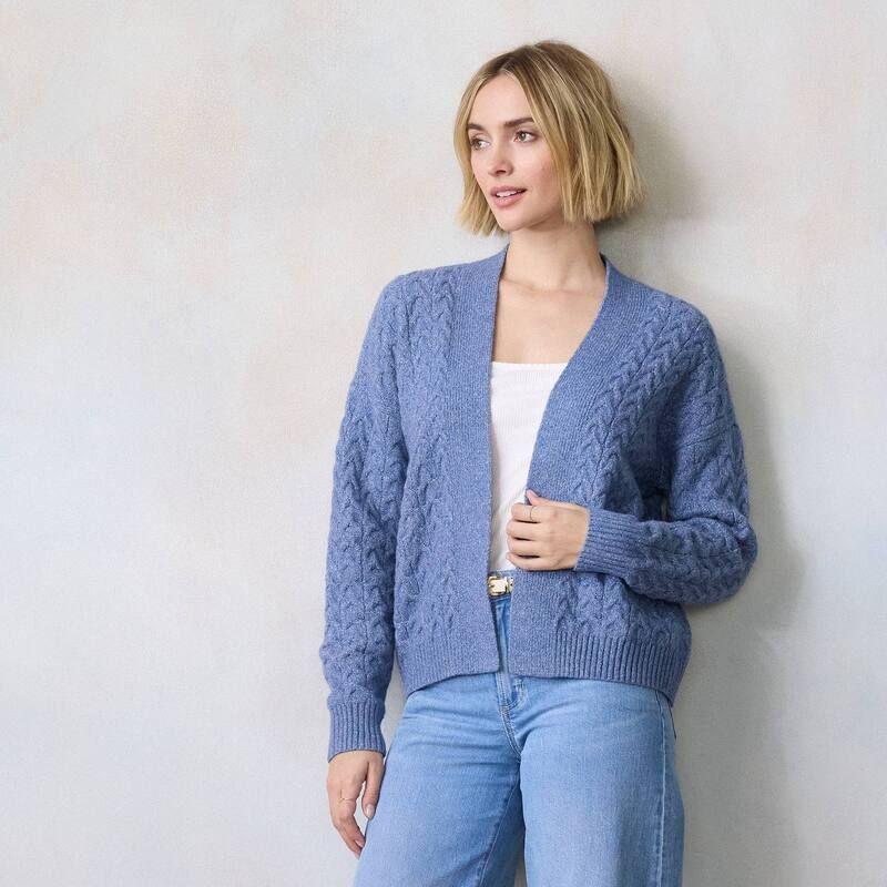 LC Lauren Conrad レディース アウター ニット・セーター カーディガン Juniors LC Lauren Conrad Cable Open Cardigan Sweater Denim Blue デニム