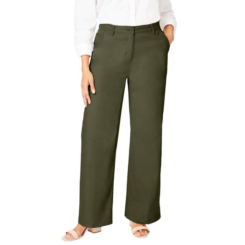 ジェシカロンドン レディース ボトムス カジュアルパンツ プラスサイズ プチ コットン Jessica London Womens Plusize Petite Stretch Cotton Chino WideLeg Trouser Dark Olive G