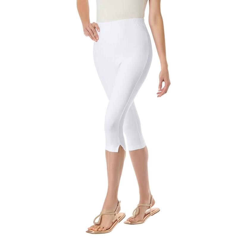 ウーマン ウィズイン レディース ボトムス カジュアルパンツ プラスサイズ プチ コットン キャップ レギンス ニット Woman Within Plusize Petite StretchCotton Knit PullOn Capri Leggings W