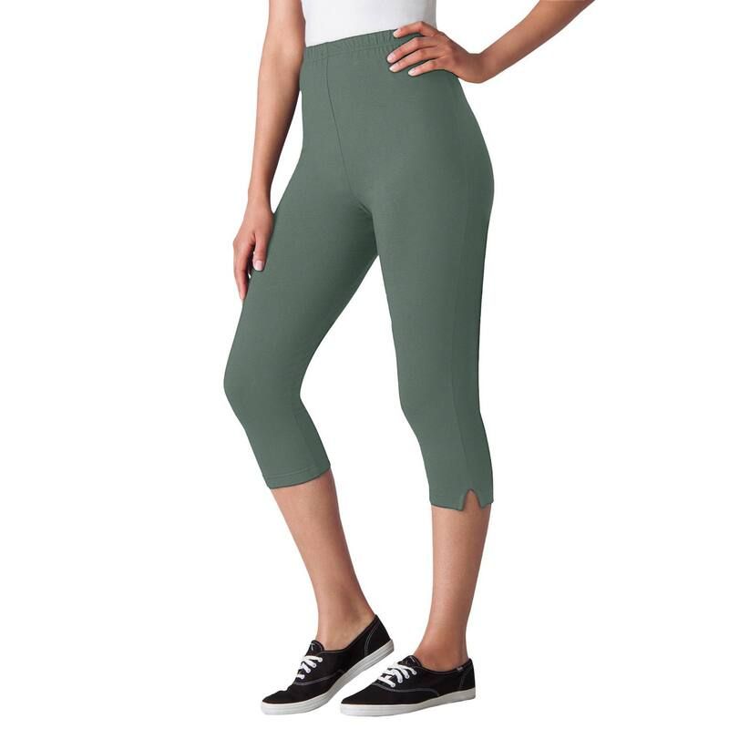 ウーマン ウィズイン レディース ボトムス カジュアルパンツ プラスサイズ プチ コットン キャップ レギンス ニット Woman Within Plusize Petite StretchCotton Knit PullOn Capri Leggings P