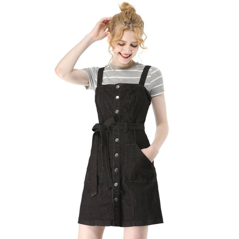 アレグラ ケー レディース トップス ワンピース A ライン デニム ジーンズ ALLEGRA K Womenspring Summer Adjustable Strap aLine Jeans Denim Dress Black ブラック