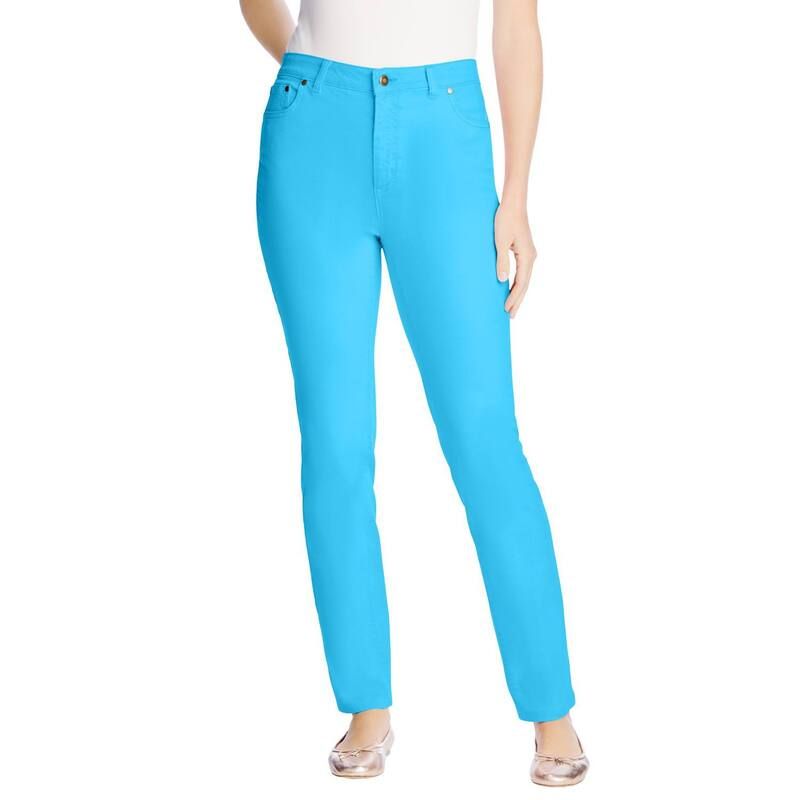 ウーマン ウィズイン レディース ボトムス デニムパンツ プラスサイズ プチ ジーンズ Woman Within Plusize Petite StraightLeg Stretch Denim FivePocket Jeans Paradise Blue ブ