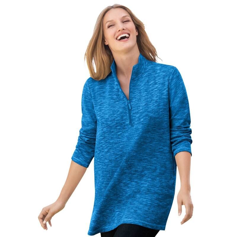 ウーマン ウィズイン レディース アウター パーカー・スウェット プラスサイズ パイル シャツ Woman Within Plusize French Terry QuarterZip Sweatshirt Bright Cobalt Marled コバルト
