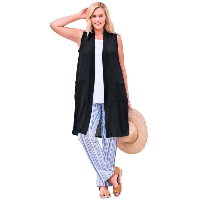 ウーマン ウィズイン レディース アウター ニット・セーター プラスサイズ ベスト リネン Woman Within Plusize Lightweight Linen Vest Sweater Black ブラック