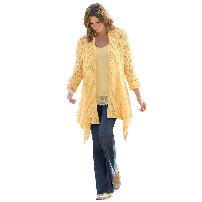 ウーマン ウィズイン レディース アウター ニット・セーター プラスサイズ カーディガン Woman Within Plusize Open Front Pointelle Cardigan Sweater Banana 15,736円