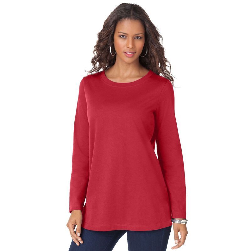 ロアマンズ レディース トップス Tシャツ クルーネック プラスサイズ コットン Roamans Womens Plusize Cotton Ultimate Long Sleeve Crewneck Tee Classic Red レッド