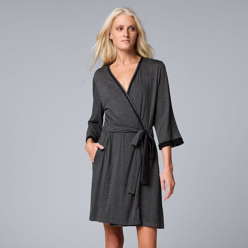 ヴェラウォン レディース アンダーウェア ナイトウェア Womensimply Vera Wang Basic Luxury Wrap Robe Charcoal チャコール
