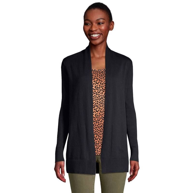 ランズエンド レディース アウター ニット・セーター カーディガン Womens Lands End OpenFront Long Cardigan Sweater Black ブラック