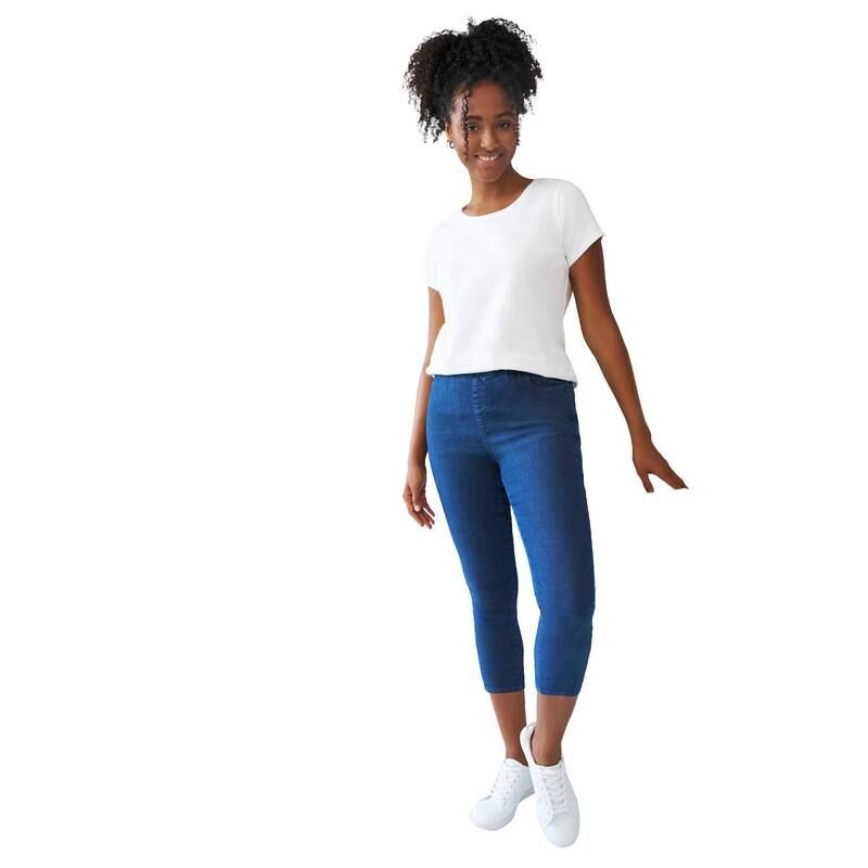 Ellos レディース ボトムス カジュアルパンツ プラスサイズ キャップ ellos Plusize MidRise Stretch Capri Jegging Medium Stonewash