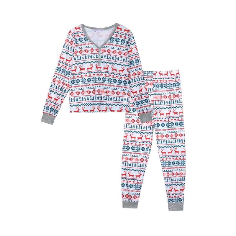 cheibear レディース アンダーウェア ナイトウェア Vネック プリント パンツ Tシャツ cheibear Womens Family Jammies Christmas Print Long Sleeve VNeck Tee Pajama Pants