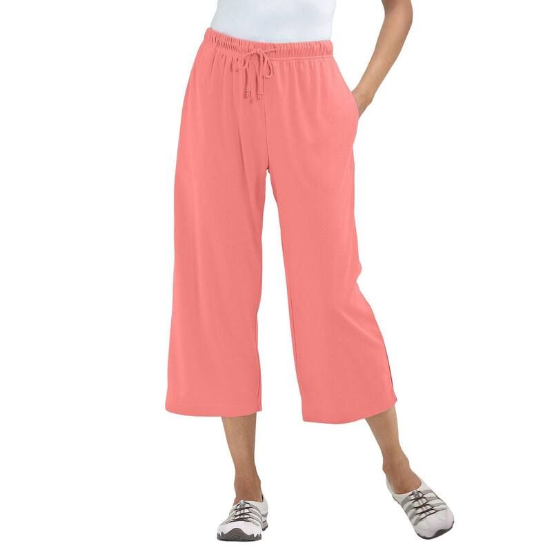 ウーマン ウィズイン レディース ボトムス カジュアルパンツ プラスサイズ キャップ ニット Woman Within Plusize SportKnit PullOn Capri Pantsweet Coral コーラル
