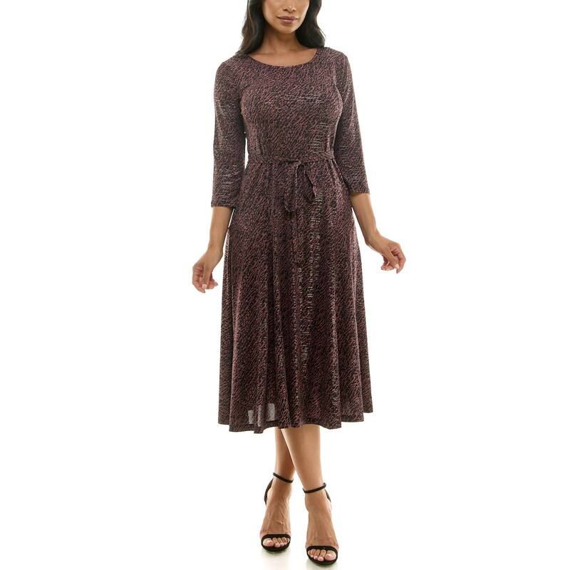 ニナレオナルド レディース トップス ワンピース ミディ Womens Nina Leonard Sylvia Midi Dress with Belt Black Wine ブラック