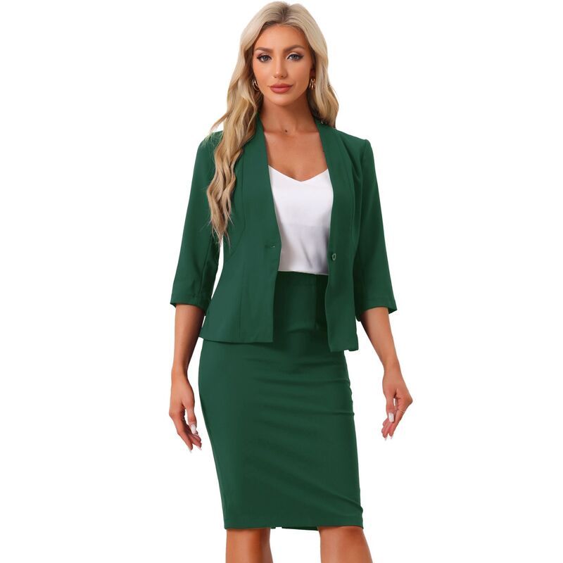 アレグラ ケー レディース アウター ジャケット・ブルゾン スカート ブレザー ALLEGRA K Businesskirt Suit Set for Womens 2 Piece Office Work Outfit Collarless Blazer Pe
