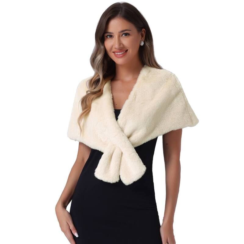アレグラ ケー レディース アウター ジャケット・ブルゾン ALLEGRA K Faux Fur Shawl Shrug for Womens Bridal Stoles Evening Party Winter Wedding Wrap Beige ベージュ