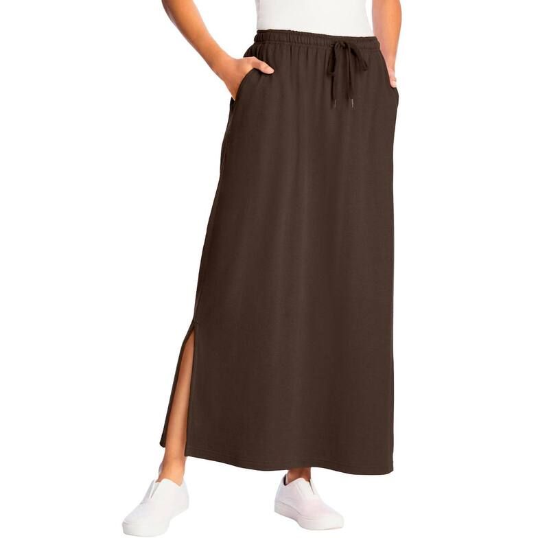 ウーマン ウィズイン レディース ボトムスカート プラスサイズ ニット Woman Within Plusize Sport Knit SideSlit Skirt Chocolate チョコレート 8,736円