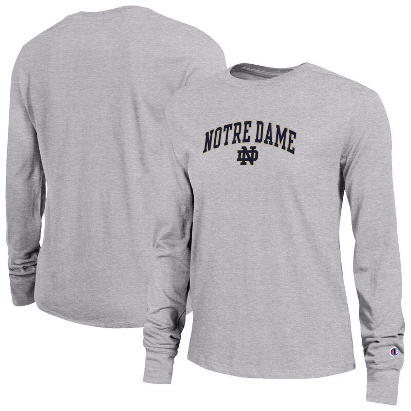 チャンピオン レディース トップス Tシャツ ロゴ Womens Champion Gray Notre Dame Fighting Irish Arch Over Logo Long Sleeve TShirt Ntd Grey グレー