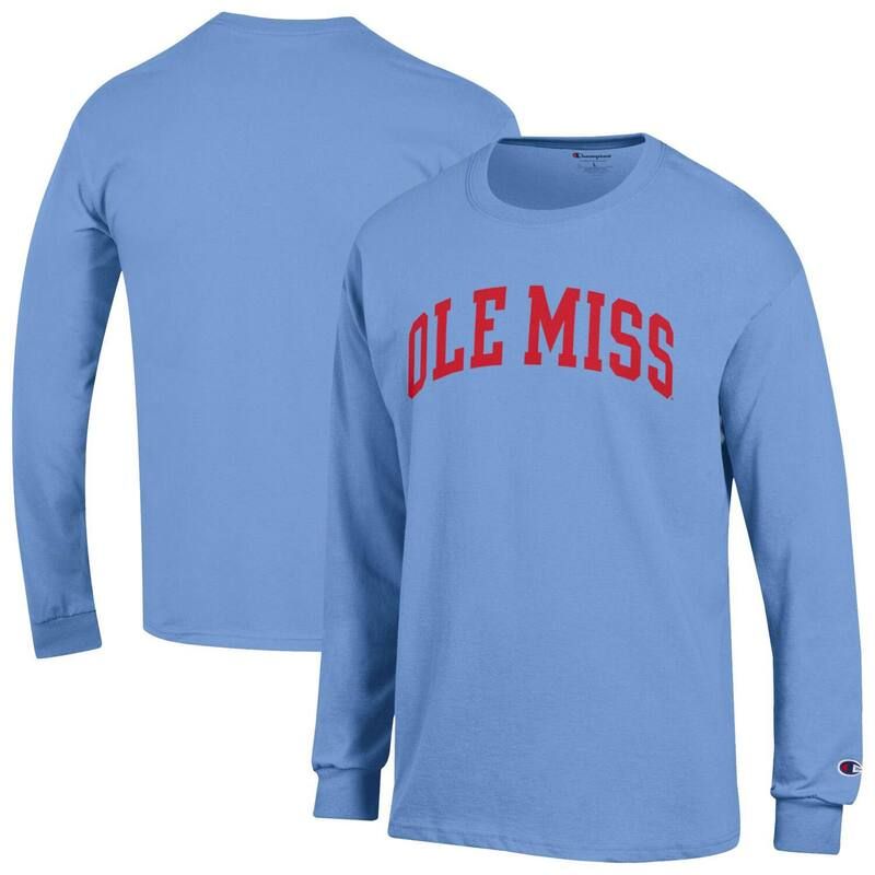 チャンピオン メンズ トップス Tシャツ Mens Champion Light Blue Ole Miss Rebels Basic Arch Long Sleeve TShirt Ole Light ブルー