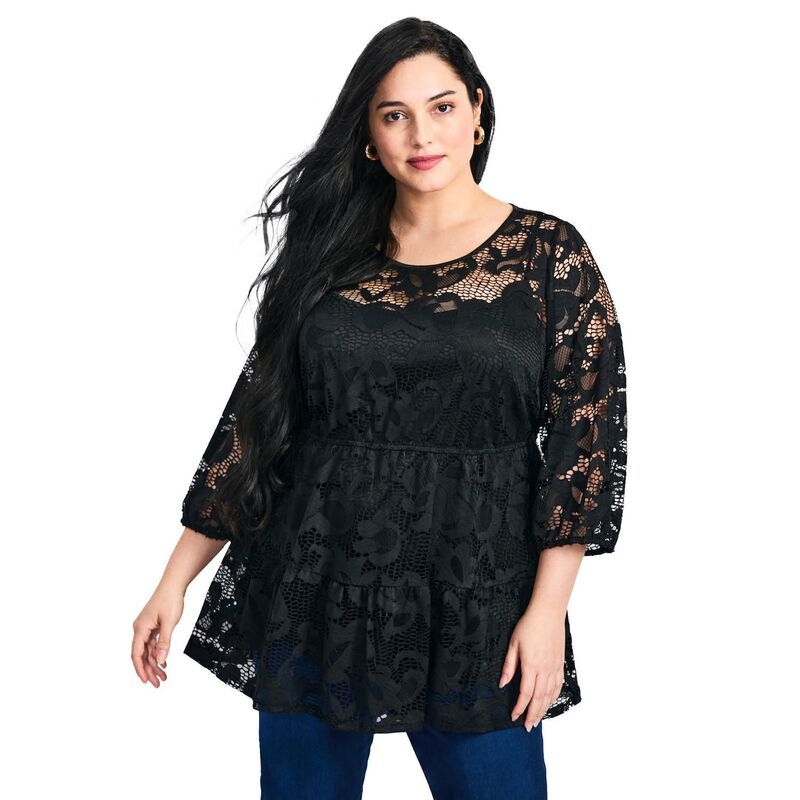 アベニュー レディース トップス Tシャツ プラスサイズ レース Avenue Womens Plusize Lucille Lace Tunic Black ブラック