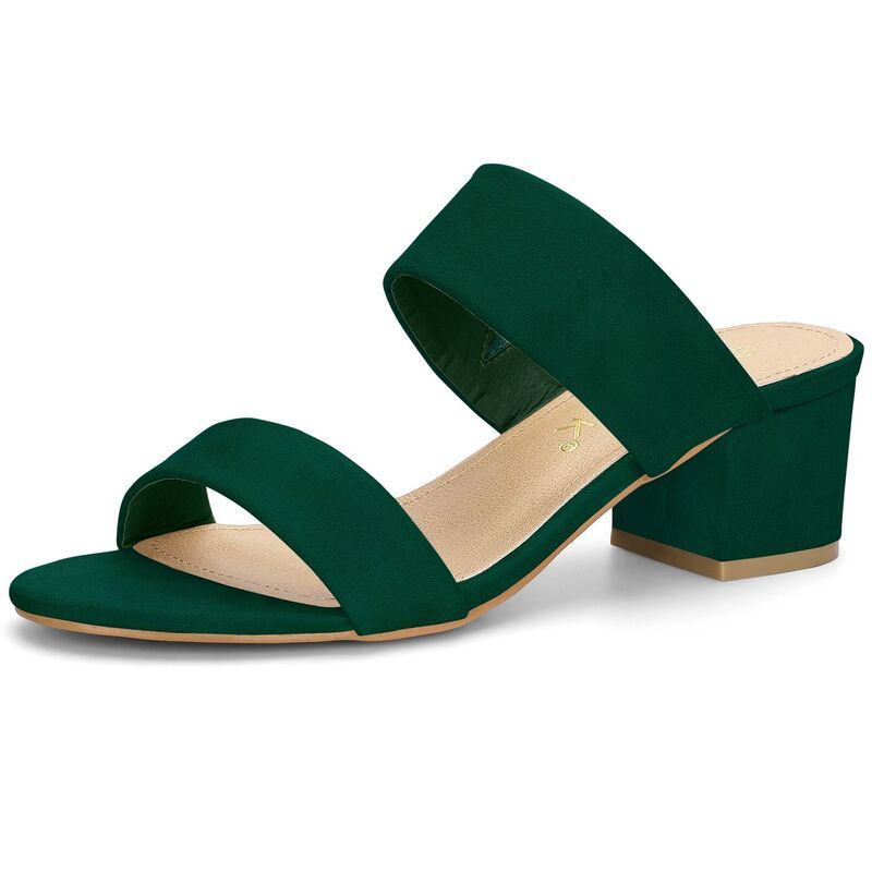 アレグラ ケー レディース シューズ サンダル ヒール ALLEGRA K Womens Dual Straps Mid Chunky Heel Slide Sandals Green グリーン