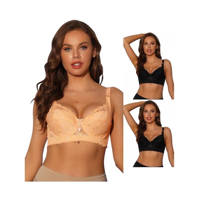 アレグラ ケー レディース アンダーウェア ブラジャー レース ALLEGRA K 3 Packs Womens Bras Underwired Lace Fixed Adjustable Straps 34 Cupushup Bralettes Black
