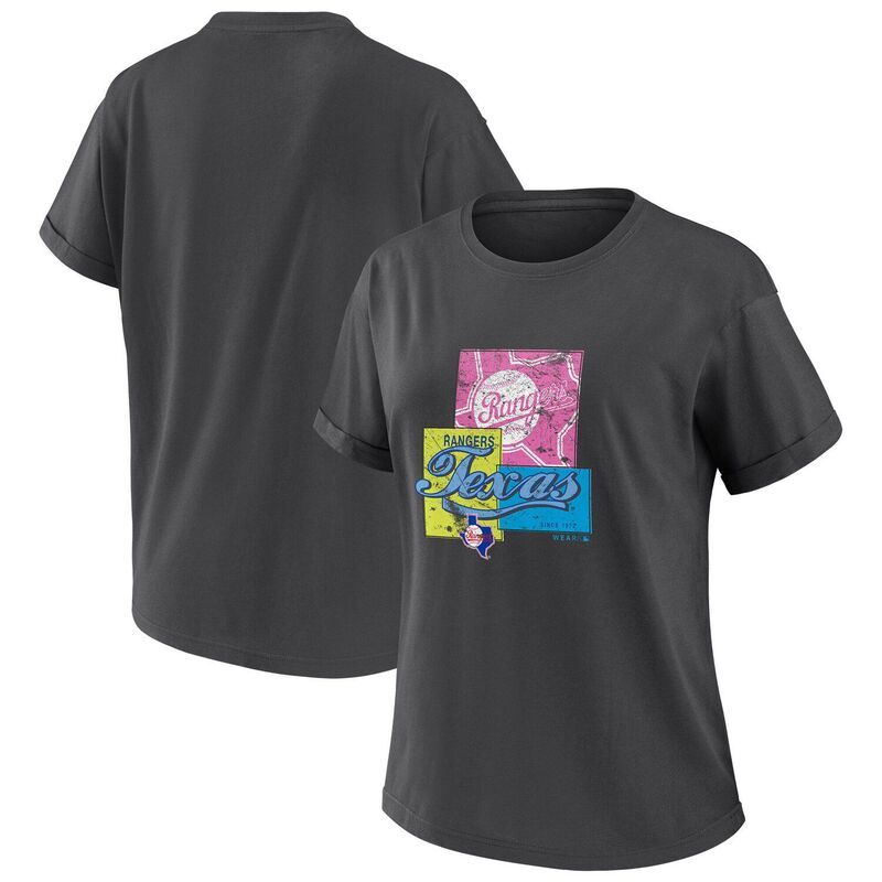 ウェア バイ エリン アンドルーズ レディース トップス Tシャツ Womens WEAR by Erin Andrews Charcoal Texas Rangers Domestic Box Color Boyfriend TShirt Rgr Charc