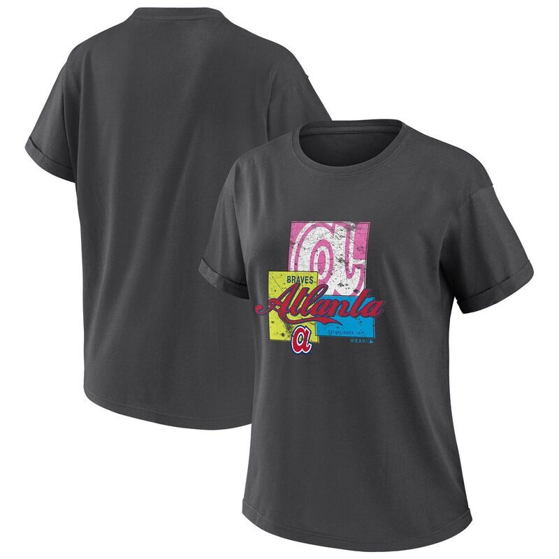 ウェア バイ エリン アンドルーズ レディース トップス Tシャツ Womens WEAR by Erin Andrews Charcoal Atlanta Braves Domestic Box Color Boyfriend TShirt Brv Char