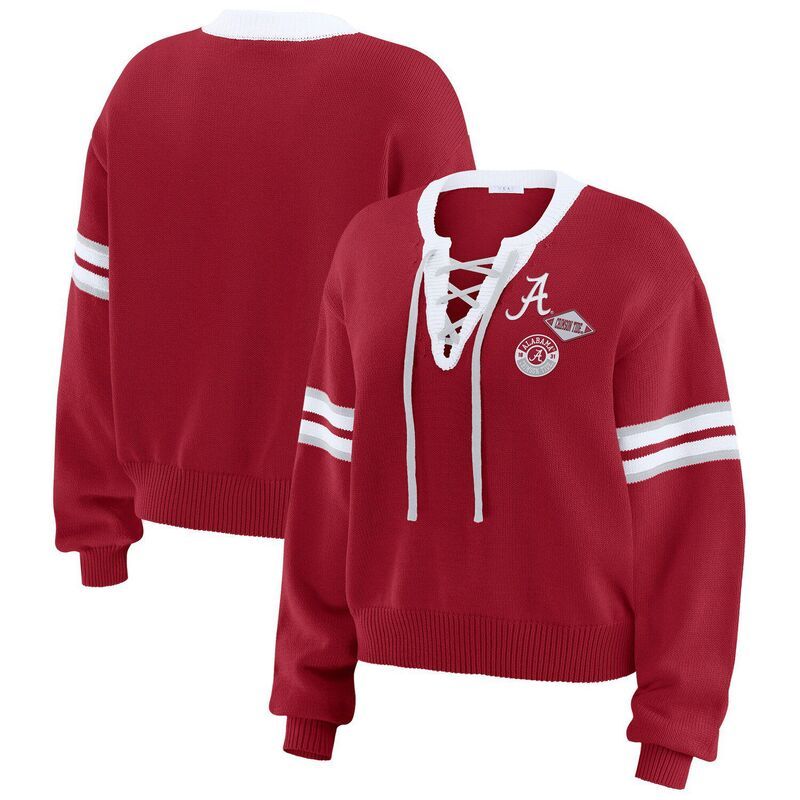 ウェア バイ エリン アンドルーズ レディース アウター ニット・セーター レース Womens WEAR by Erin Andrews Crimson Alabama Crimson Tide LaceUpullover Sweater Ala Red レ