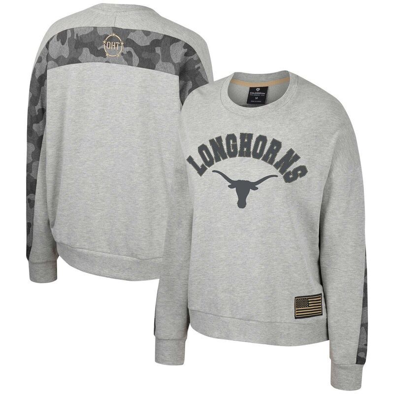 コロシアム レディース トップス Tシャツ スウェット Womens Colosseum Heather Gray Texas Longhorns OHT Military Appreciation Flag Rank Dolman Pullover Swea