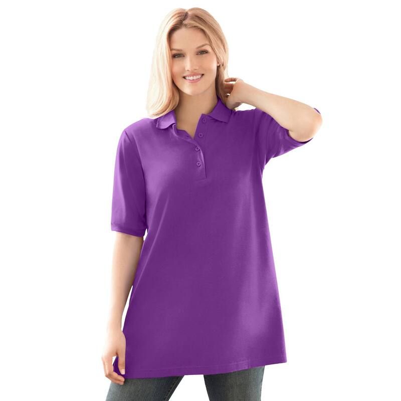 ウーマン ウィズイン レディース トップス Tシャツ ポロシャツ プラスサイズ Woman Within Womens PlusizelbowSleeve Polo Tunic Purple Orchid パープル