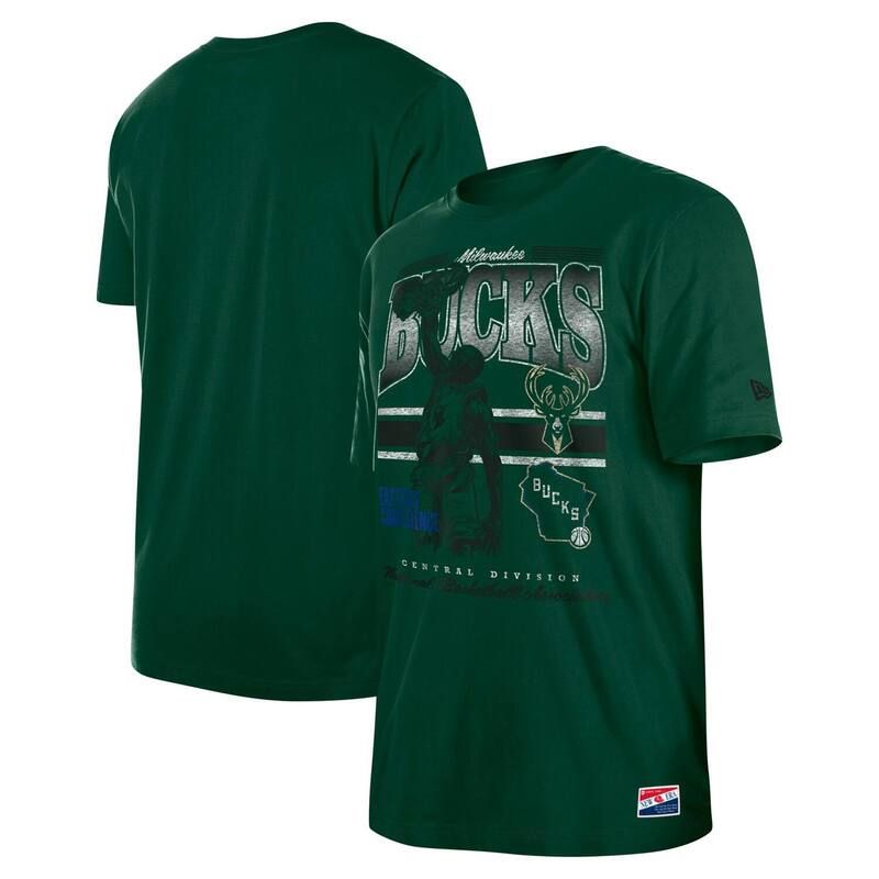 ニューエラ メンズ トップス Tシャツ Mens New Era Hunter Green Milwaukee Bucks Enzyme Wash Oversized TShirt Buk Multi マルチカラー