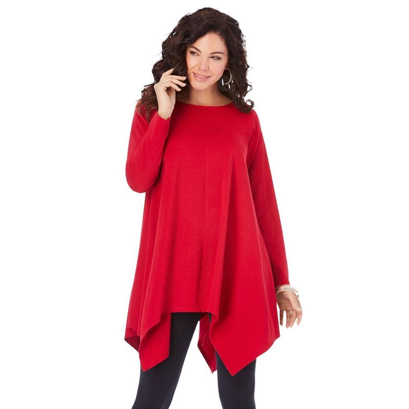 ロアマンズ レディース トップス Tシャツ プラスサイズ Roamans Womens Plusize Handkerchief Hem Ultimate Tuniclassic Red レッド