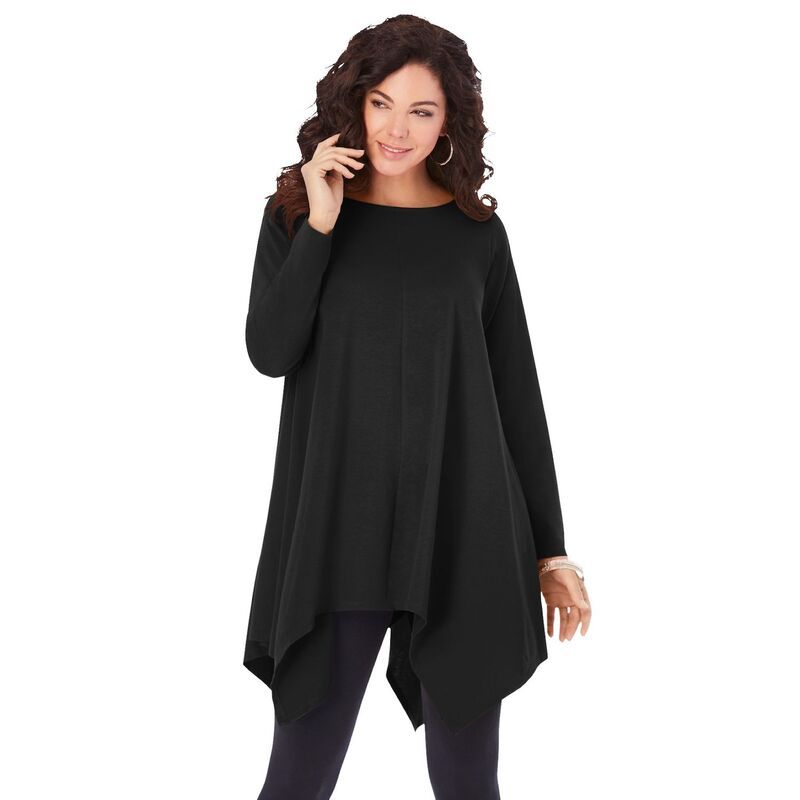 ロアマンズ レディース トップス Tシャツ プラスサイズ Roamans Womens Plusize Handkerchief Hem Ultimate Tunic Black ブラック