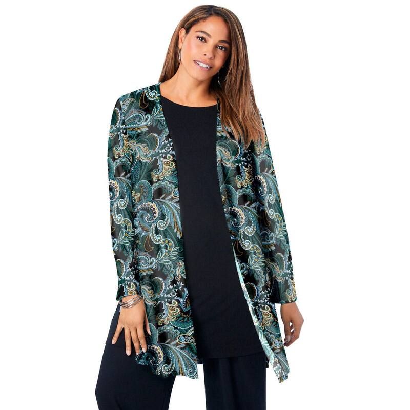 ジェシカロンドン レディース アウター ニット・セーター プラスサイズ カーディガン Jessica London Womens Plusizeveryday Stretch Knit Open Front Cardigan Frosteal Paisley