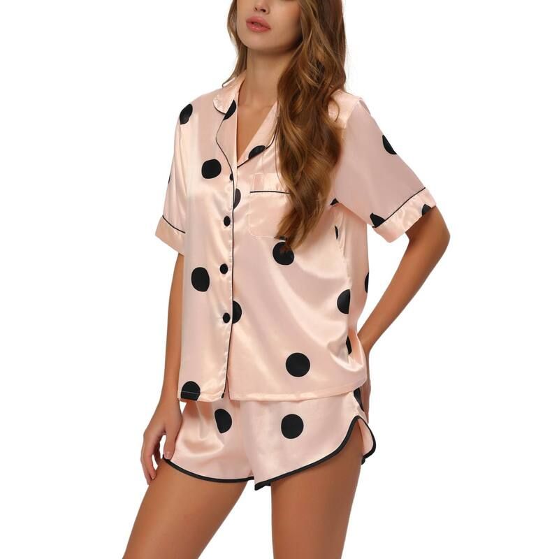 cheibear レディース アンダーウェア ナイトウェア ショートパンツ サテン cheibear Womensatin Pajamas Nightwear 2pcsleepwear Tops with Shorts Lounge PJ Sets Champ