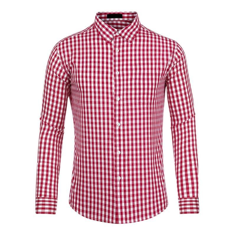 Lars Amadeus メンズ トップス Tシャツ ボタンダウン Lars Amadeus Mens Plaid Button Down Long Sleeves Dress Checkered Shirts Red White ホワイト