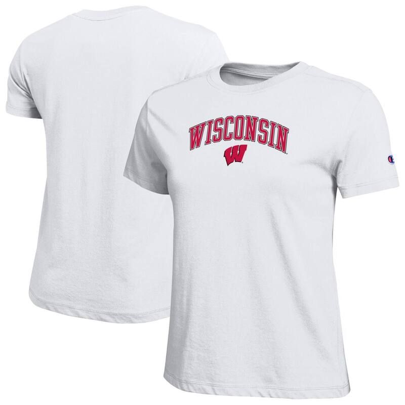 チャンピオン レディース トップス Tシャツ ロゴ Womens Champion White Wisconsin Badgers Arched Over Logo TShirt Wis White ホワイト