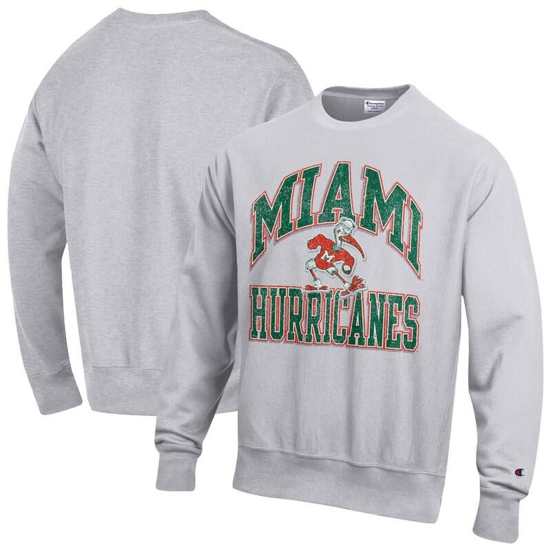 チャンピオン メンズ トップス Tシャツ クルーネック スウェット ロゴ Mens Champion Gray Miami Hurricanes Distressed Arch Over Logo Reverse Weave Crew Neck Sweatsh 16,485円