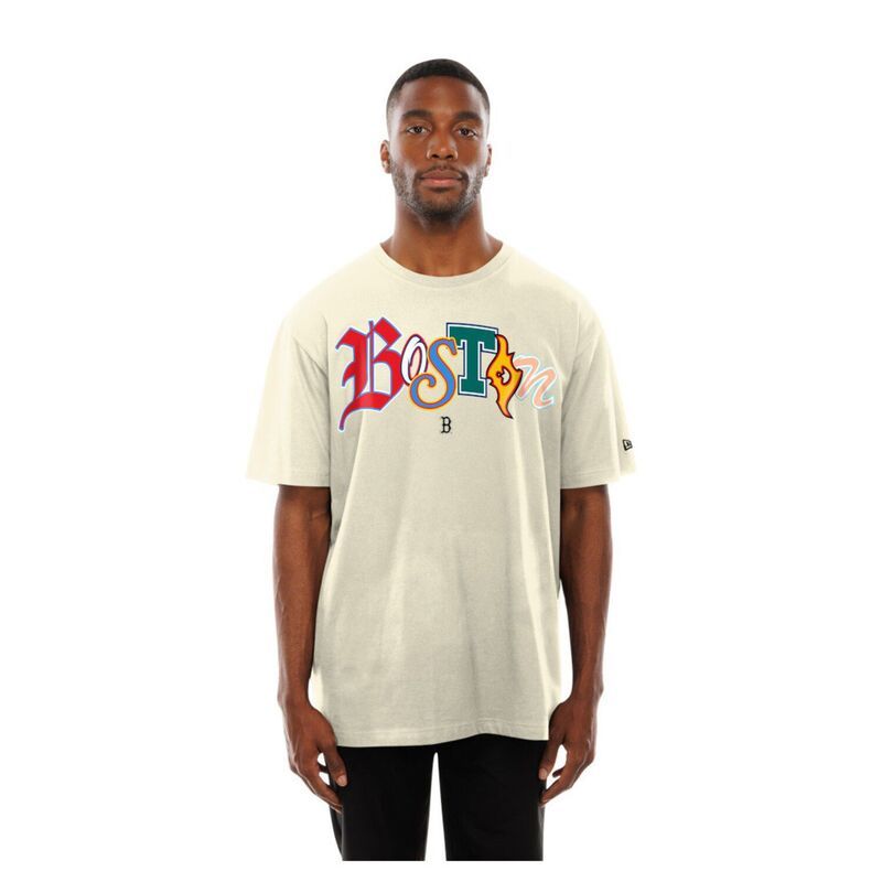 ニューエラ メンズ トップス Tシャツ Mens New Era Cream Boston Red Sox Ransom Note Oversized TShirt Rsx Beige ベージュ