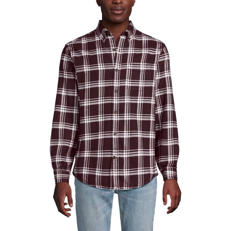 ランズエンド メンズ トップス Tシャツ Mens Lands End Flagship Flannel Shirt Burgundy Ivory Plaid アイボリー