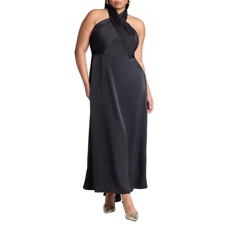 エロクイ レディース トップス ワンピース プラスサイズ サテン マキシ ホルター ELOQUII Womens Plusize Halter Neck Satin Maxi Dress Black Onyx ブラック