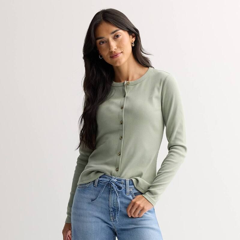 ソノマ レディース トップス Tシャツ ダウン Womensonoma Goods For Life Rib Long Sleeve ButtonDown Shirt Madri Green グリーン