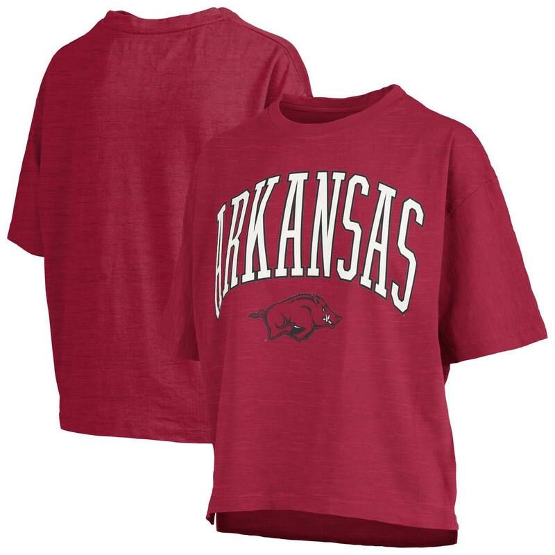 プレスボックス レディース トップス Tシャツ ロゴ Womens Pressbox Cardinal Arkansas Razorbacks Nelson Arch Over Logo Waist Length Oversized Slub TShirt A