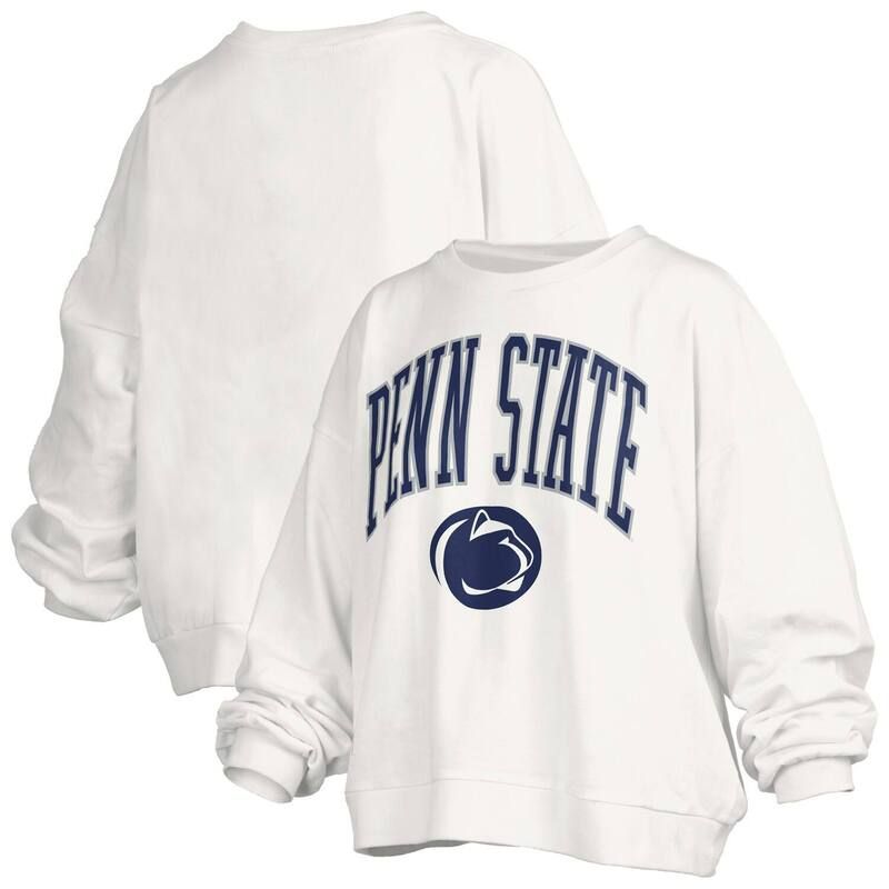 プレスボックス レディース トップス Tシャツ スウェット ロゴ Womens Pressbox White Penn State Nittany Lions Janise Arch Over Logo Waist Length Oversized Pullo