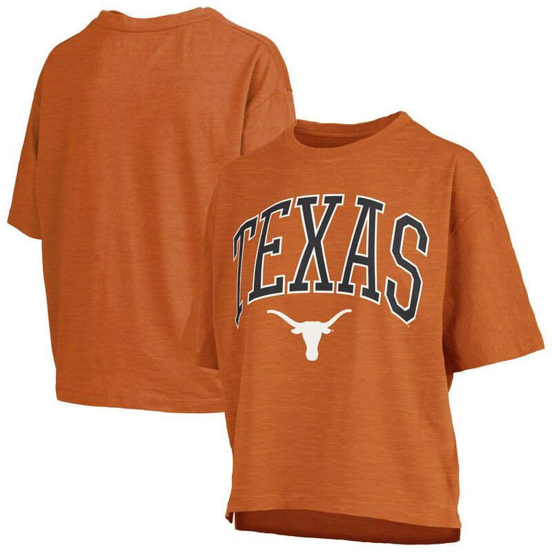 プレスボックス レディース トップス Tシャツ ロゴ Womens Pressbox Texas Orange Texas Longhorns Nelson Arch Over Logo Waist Length Oversized Slub TShirtex