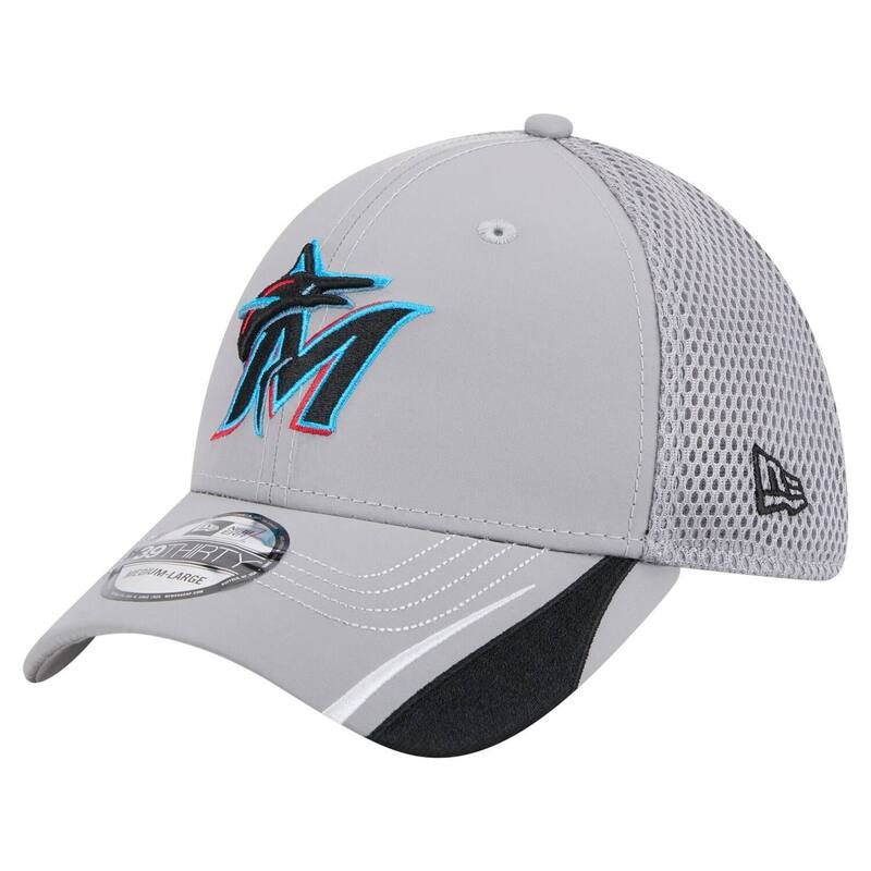 ニューエラ メンズ アクセサリー 帽子 Mens New Era Gray Miami Marlins Linear 39THIRTY FlexFit Hat Mrl Grey グレー